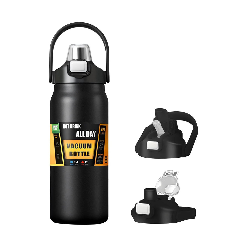 Insulated Water Bottle with Straw and Leakproof Lid, BPA Free Stainless Steel Wide Mouth Sports Water Bottle Cup with Portable Handle Double Wall Vacuum Keep Cold and Hot